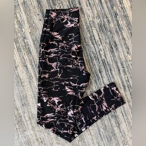 Emily Hsu Designs Black Leggings with Pink Marble Print